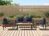 Outdoor Furniture Set 4 pcs Grey and Navy Blue Poly Rattan 42025345