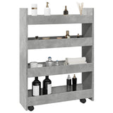 ZNTS Narrow Storage Trolley 4 Tier Concrete Grey Engineered Wood 855262