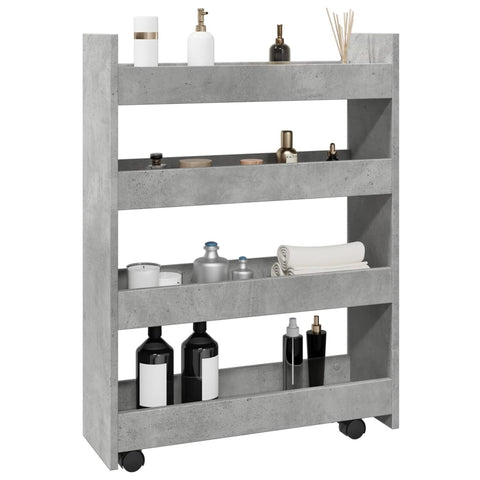 ZNTS Narrow Storage Trolley 4 Tier Concrete Grey Engineered Wood 855262