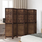 Room Divider 6 Panels Dark Brown Solid Wood Paulownia 358713