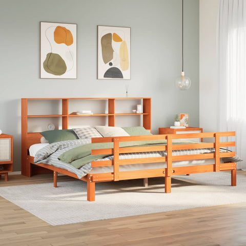 ZNTS Bookcase Bed without Mattress Wax Brown 180x200 cm Super King Solid Wood Pine 3322778