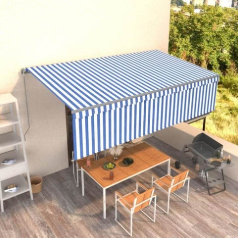 Manual Retractable Awning with Blind 5x3m Blue&White 3069456