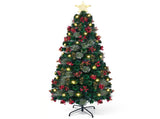 6FT Green Warm White Fiber Optic Christmas Tree with 230 Tips, Star, Pine Cone & Red Berry 35261945