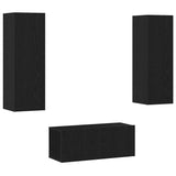 TV Cabinet Set Wall-mounted 3 pcs Black oak Medium MDF 3393292