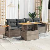 5 Piece Garden Sofa Set with Cushions Grey Poly Rattan Acacia 3327546