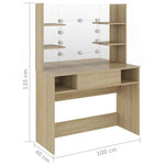 Makeup Table with LED Lights 100x40x135 cm MDF Oak 331545
