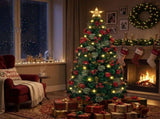 6FT Green Warm White Fiber Optic Christmas Tree with 230 Tips, Star, Pine Cone & Red Berry 35261945