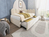 Upholstered Bed Daybed with Pull-Out Bed, 3FT Single Sofa Bed 90 x 190 cm, Guest Beds for Adults and N601P272133B