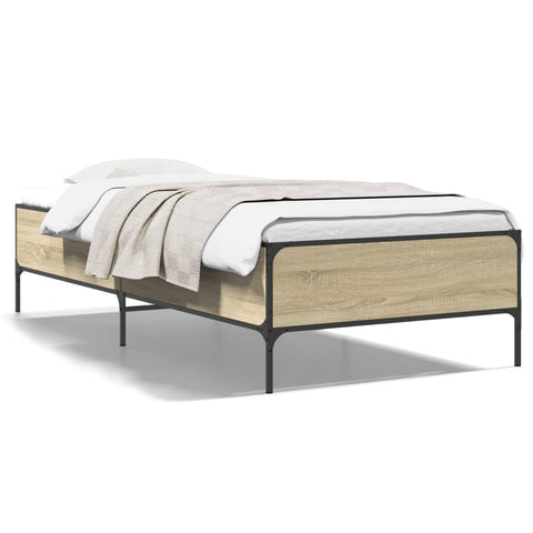 ZNTS Bed Frame Sonoma Oak 90x200 cm Engineered Wood and Metal 844967