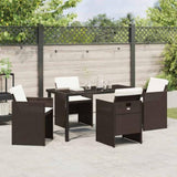 Garden Dining Set with Cushion 5 pcs Brown Poly Rattan 3379953