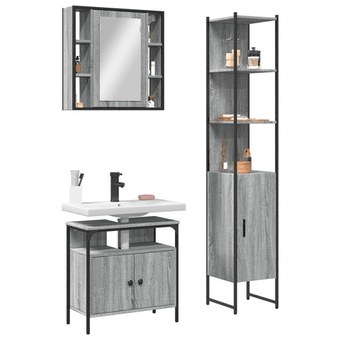 ZNTS 3 Piece Bathroom Cabinet Set Grey Sonoma Engineered Wood 3214738