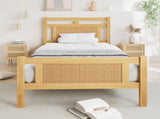 Wooden bed, 3ft single bed 90190cm, MDF with rattan paper, Sturdy bed slats, PineMDFPlywood, Wood N604P353107N
