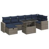 8 Piece Garden Sofa Set with Cushions Grey Poly Rattan Acacia 3327831