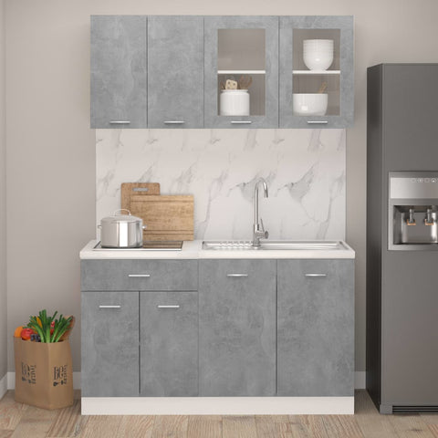 ZNTS 4 Piece Kitchen Cabinet Set Concrete Grey Engineered Wood 3067659