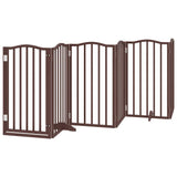 Dog Gate with Door Foldable 9 Panels Brown 450 cm Poplar Wood 3155606