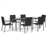 7 Piece Garden Dining Set Black Textilene and Steel 3187039