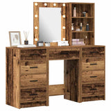 Dressing Table with Mirror Lights 3 pcs Brown Engineered wood 3334225