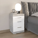 ZNTS FMD Bedside Table with 3 Drawers Concrete Grey and Glossy White 428707