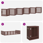 Dog Gate with Door Foldable 12 Panels Brown 600 cm Poplar Wood 3155660