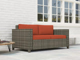 Rattan Sofa, 2 Seater Garden Furniture with Soft Padded Cushion and Armrests, Wicker Garden Loveseat T3398P323886