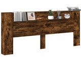 Storage Headboard with LED Smoked Oak Engineered Wood 3418684