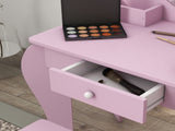 Kids Vanity Table with Mirror, Stool, Drawer, Storage Boxes, Cat Design, for Ages 3-6 Years - Pink T3398P422146