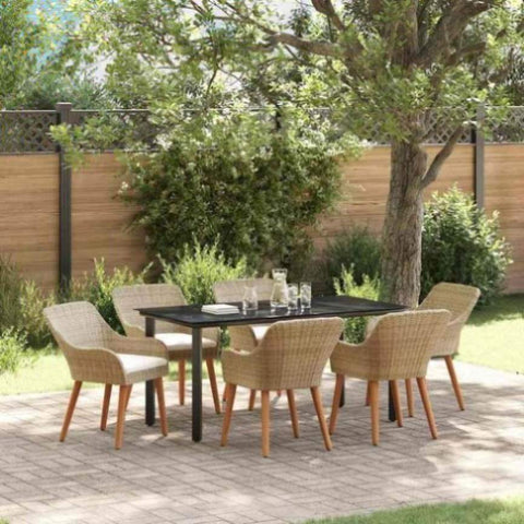 Garden Dining Set with Cushion 7 pcs Beige Poly Rattan 3261702