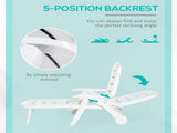 Outdoor Folding Sun Lounger Recliner on Wheels w/ 5-Position Backrest, White T3398P319912