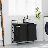 Laundry Basket 2 Compartments with Shelf Smoked Oak 859067