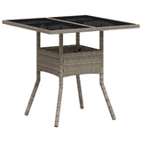Garden Table with Glass Top Light Grey 80x80x75 cm Poly Rattan 368131