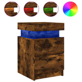 Bedside Cabinet with LED Lights Smoked Oak 35x39x55 cm 836757