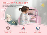 Kids Vanity Table and Chair Set with Tri-Folding Mirror and Stool, Makeup Dressing Table with T3398P421965