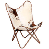 Butterfly Chair Brown and White Real Cowhide Leather 243696