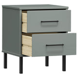 ZNTS Bedside Cabinet with Metal Legs Grey Solid Wood Pine OSLO 350974