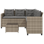 ZNTS Garden Sofa with Table and Cushions L-Shaped Grey Poly Rattan 369041