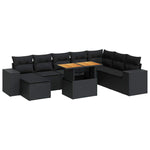 ZNTS 9 Piece Garden Sofa Set with Cushions Black Poly Rattan Acacia 3327408