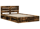 Bed Frame Smoked Oak 135 x 190 cm Solid Pine Wood 3411756