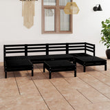 7 Piece Garden Lounge Set Black Solid Wood Pine 3083343