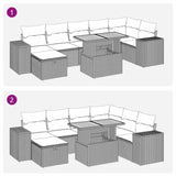 8 Piece Garden Sofa Set with Cushions Brown Poly Rattan Acacia 3328097