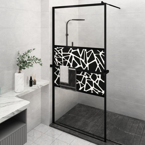 ZNTS Walk-in Shower Wall with Shelf Black 115x195 cm ESG Glass&Aluminium 3185484