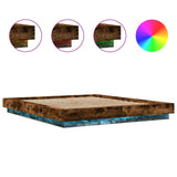 Bed Frame with LED Lights without Mattress Smoked Oak 150x200cm 3281095
