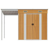 Garden Shed with Extended Roof Light Brown 277x107x181cm Steel 364528