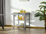 Kitchen Trolley Utility Cart on Wheels with Rubberwood Worktop, Towel Rack, Storage Shelves & Drawer T3398P344550