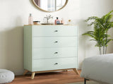 4 Drawer Storage Cabinet, Chest of Drawers for Bedroom Living Room, Light Green and Oak T3398P554115