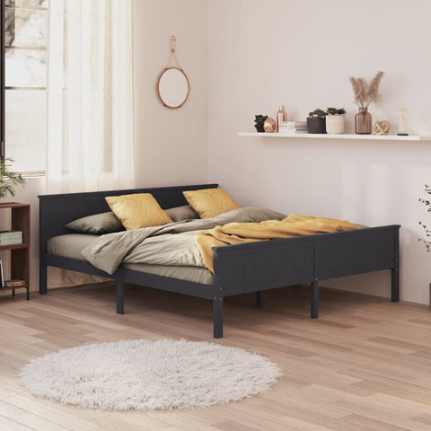 ZNTS Bed Frame without Mattress Grey Solid Wood Pine 180x200 cm Super King 322207