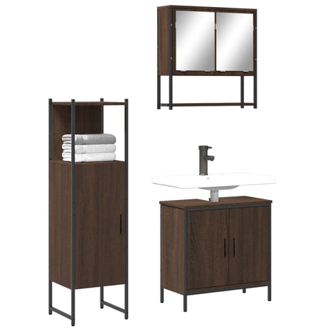 ZNTS 3 Piece Bathroom Furniture Set Brown Oak Engineered Wood 3214704