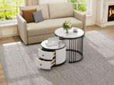 High Gloss Modern Round Nesting Coffee with Marble Pattern Top, White & Black Nesting Coffee N605P178412Z