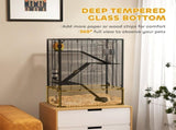 Four-Tier Hamster Cage with Deep Tempered Glass Bottom, Hut, Running Wheel, Food Dish, Water Bottle, T3398P350102
