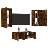 4 Piece TV Wall Units with LED Smoked Oak Engineered Wood 3216822