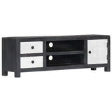 282723 Hand Carved TV Cabinet Grey&White 120x30x40 cm Solid Wood Mango